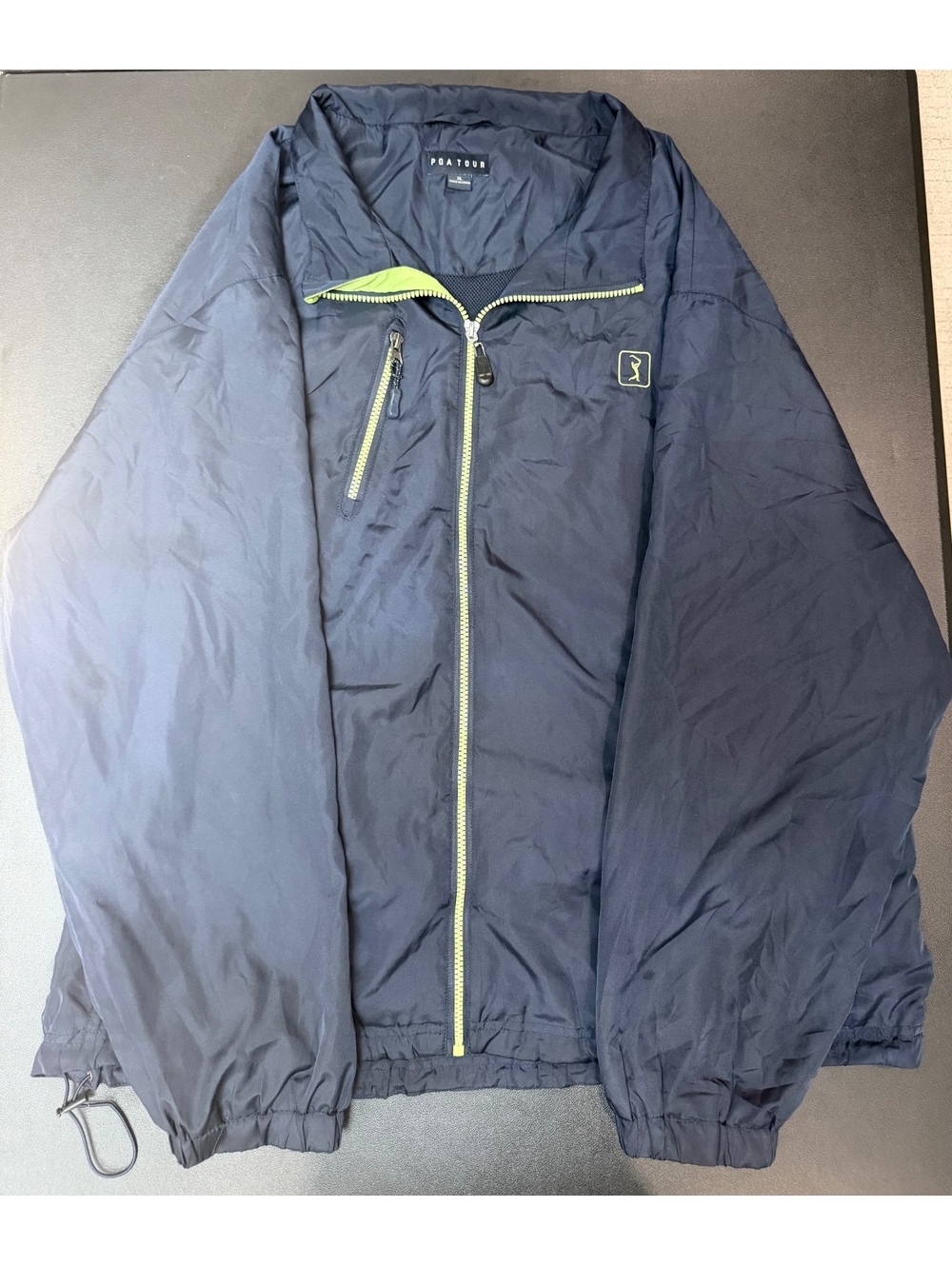 PGA Tour Men's XL Lightweight Navy Blue Windbreaker Jacket with Lime Green Zips